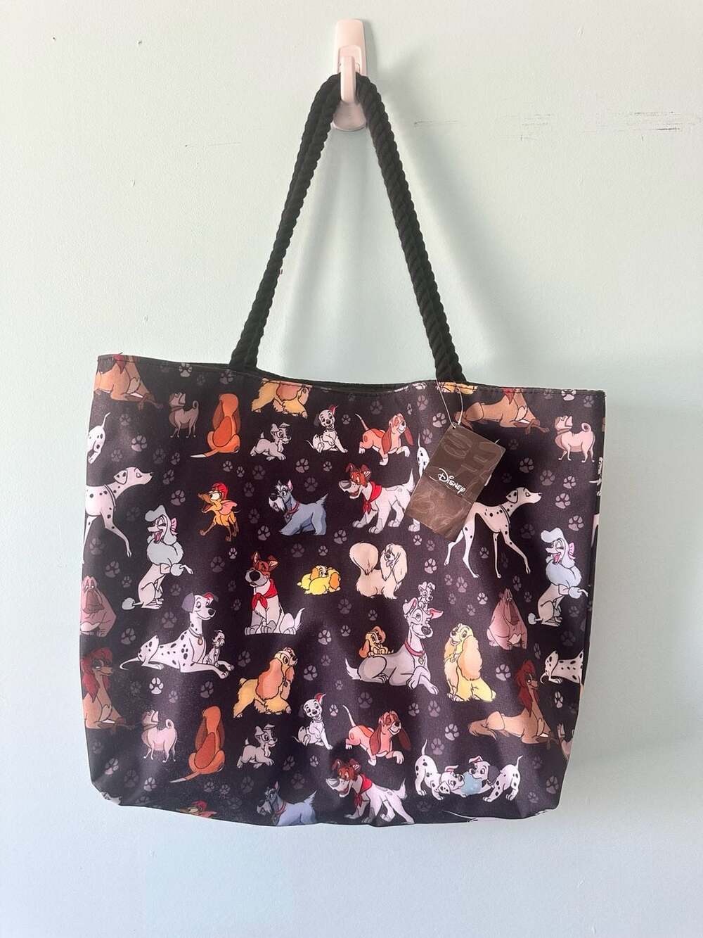 Disney Dogs Characters Black Canvas Tote Bag